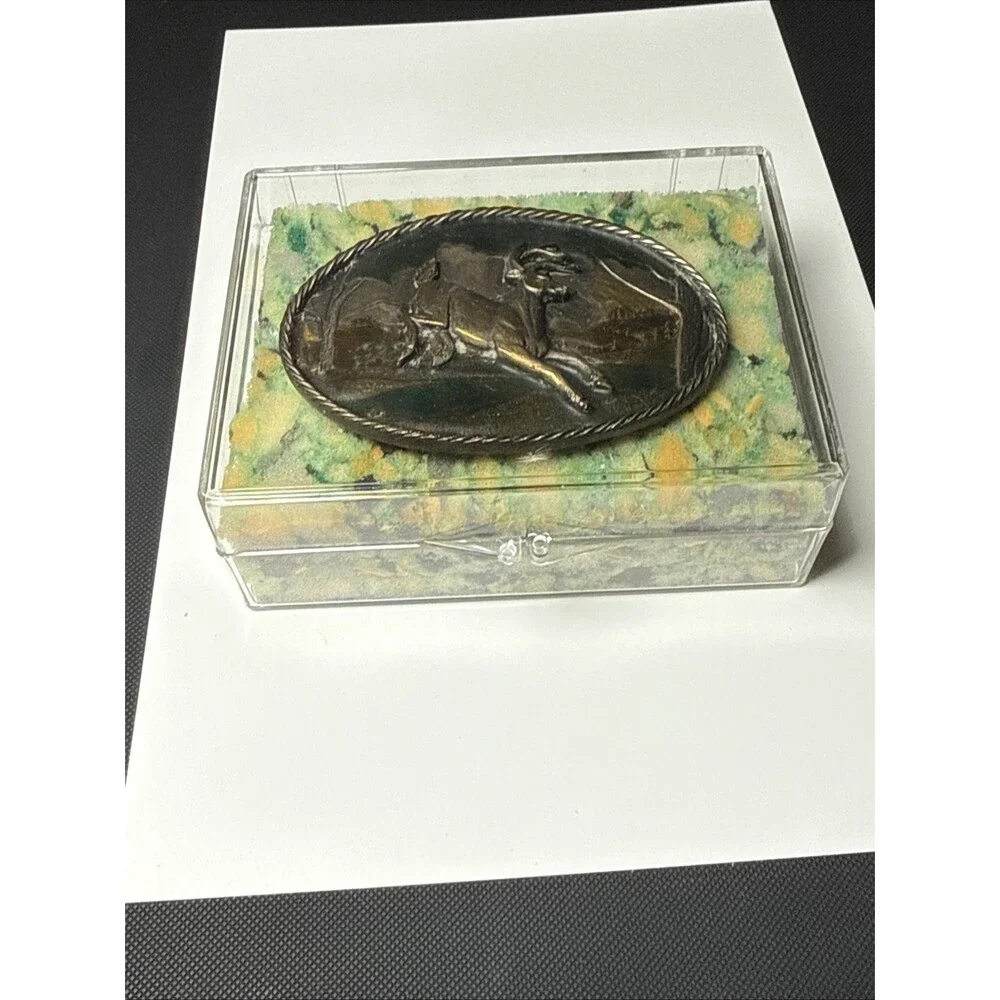 The Great American Buckle Co Vintage Enamel Leaping Buck Deer Belt Buckle 1980